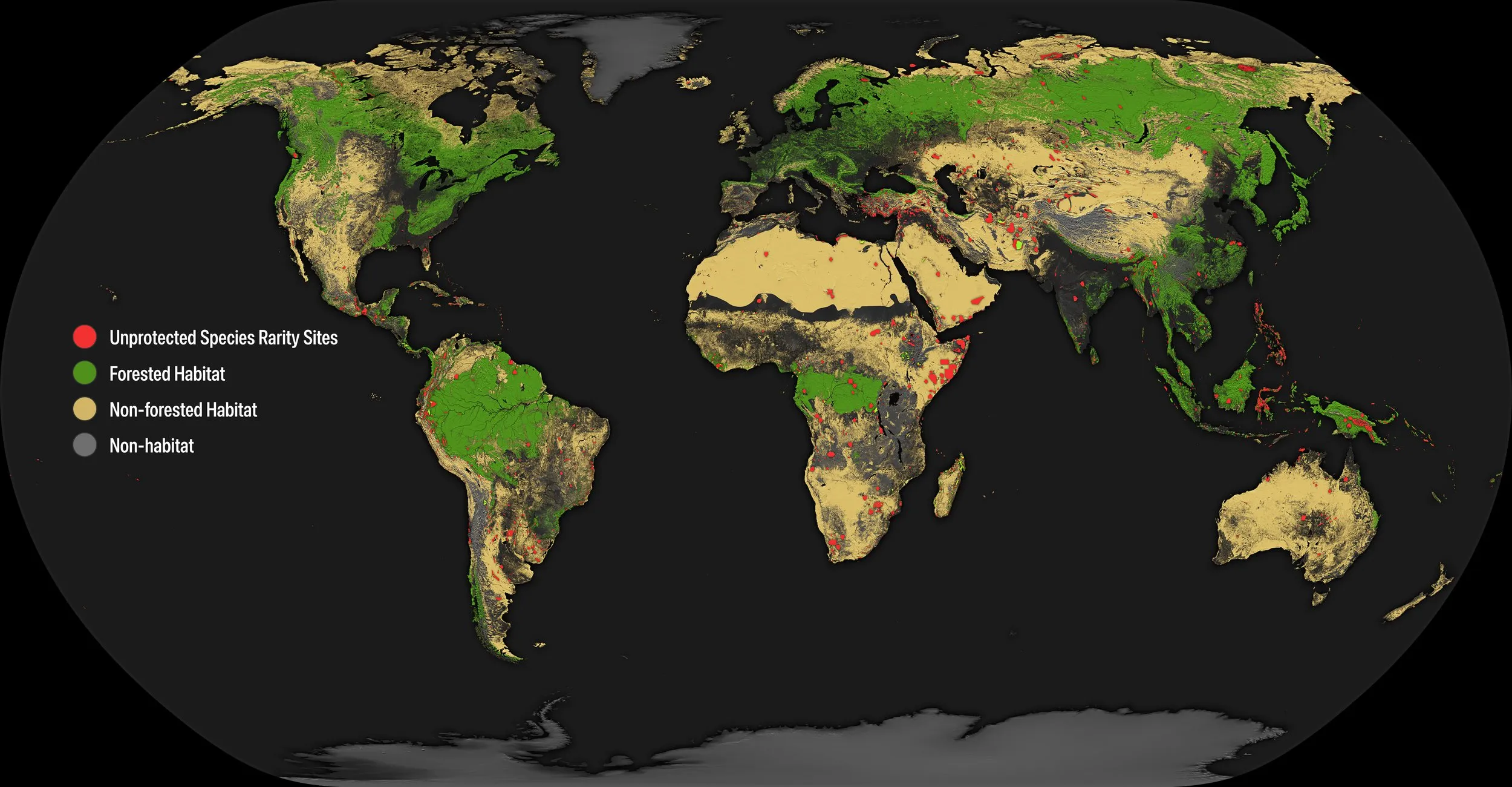 Conservation Imperatives — Global distribution of unprotected species rarity sites